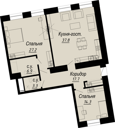 110,1 м², 2-комн. квартира, 3/8 этаж