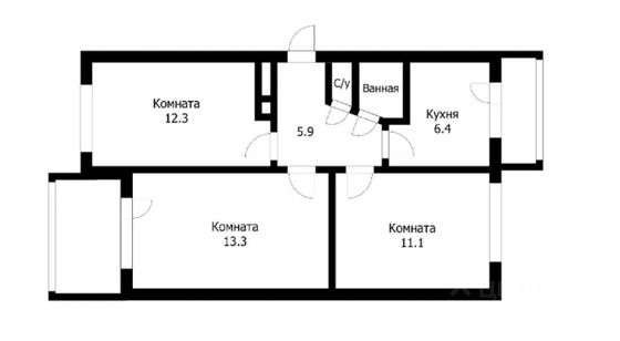 Продажа 3-комнатной квартиры 66,3 м², 5/5 этаж