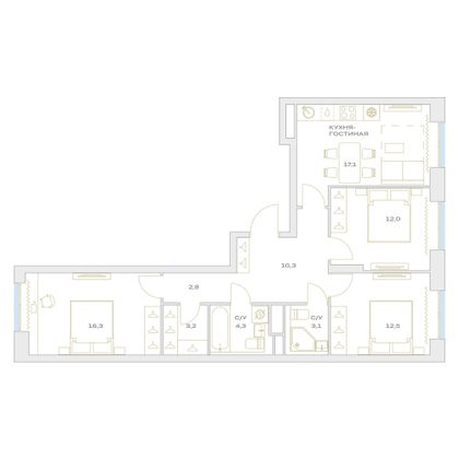 Продажа 3-комнатной квартиры 81,6 м², 3/23 этаж