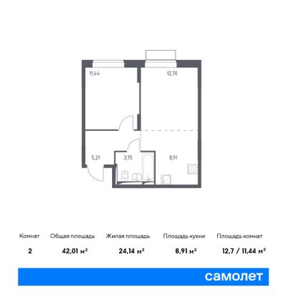 Продажа 2-комнатной квартиры 42 м², 2/10 этаж