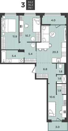 79,1 м², 4-комн. квартира, 8/12 этаж