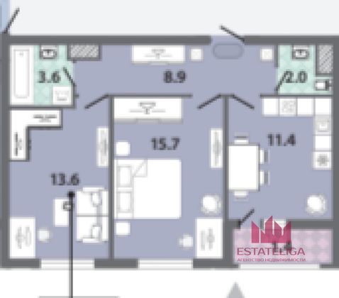 Продажа 2-комнатной квартиры 55,2 м², 10/11 этаж