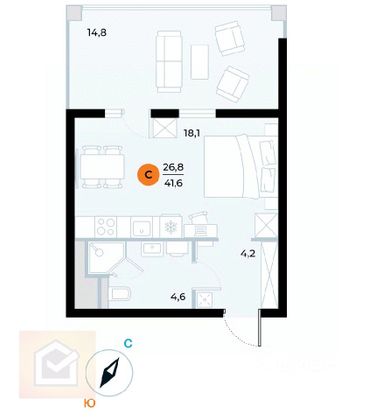 Продажа квартиры-студии 41,6 м², 5/7 этаж