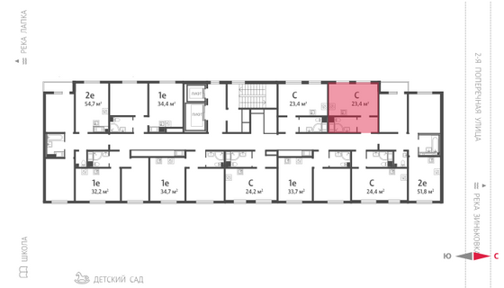 23,4 м², студия, 14/16 этаж