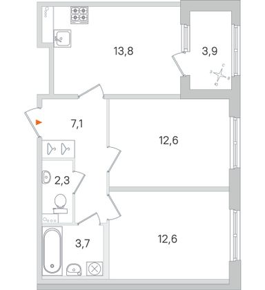 Продажа 2-комнатной квартиры 54 м², 1/4 этаж
