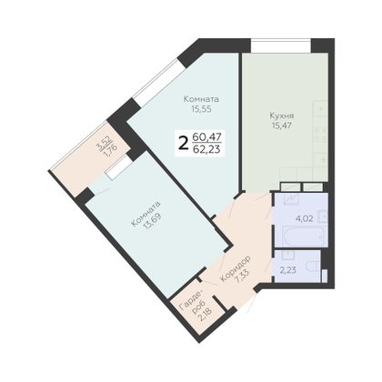 Продажа 2-комнатной квартиры 62,2 м², 6/24 этаж