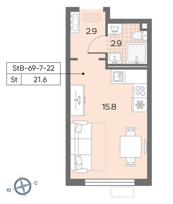 Продажа квартиры-студии 22 м², 9/18 этаж