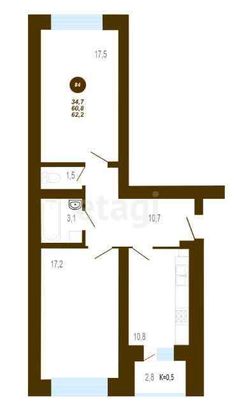 Продажа 2-комнатной квартиры 62,2 м², 1/10 этаж