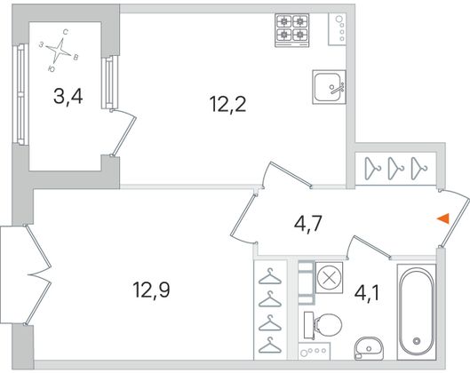 Продажа 1-комнатной квартиры 35,6 м², 4/4 этаж