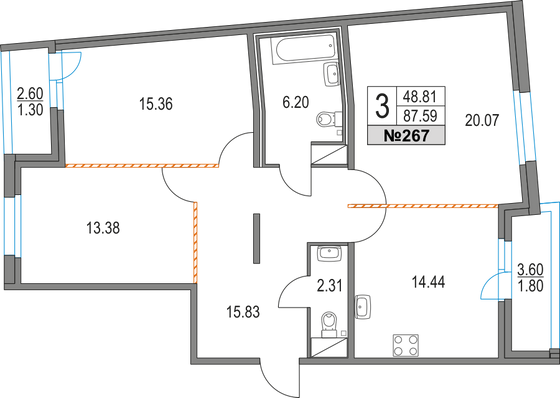 Продажа 3-комнатной квартиры 87,6 м², 4/16 этаж