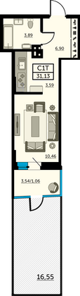 31,1 м², студия, 2/26 этаж