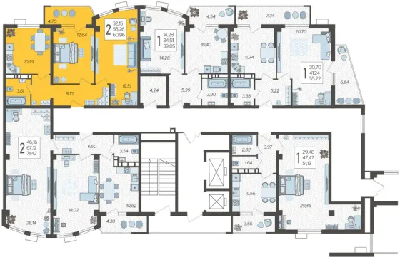 Продажа 2-комнатной квартиры 61 м², 9/21 этаж