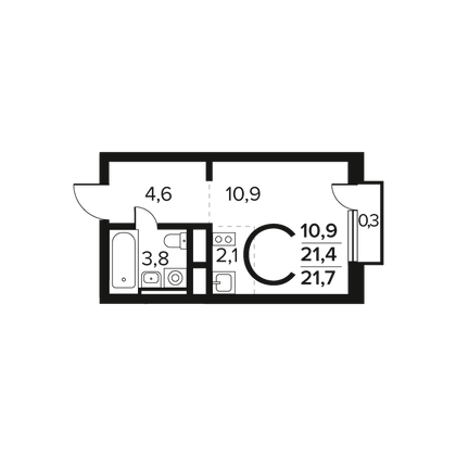 Продажа квартиры-студии 21,7 м², 4/9 этаж