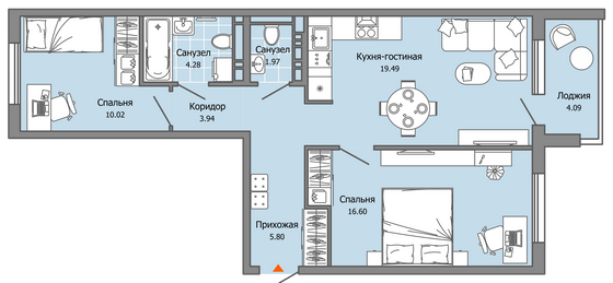 64 м², 3-комн. квартира, 7/7 этаж