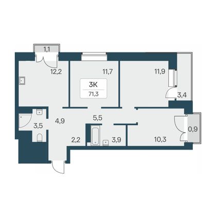 71,3 м², 3-комн. квартира, 7/30 этаж