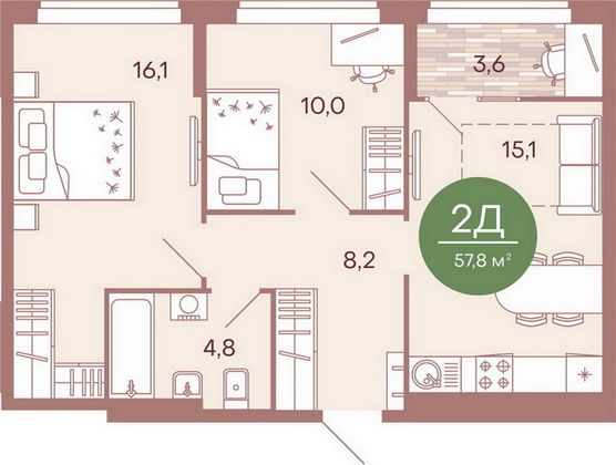 Продажа 2-комнатной квартиры 57,8 м², 6/17 этаж