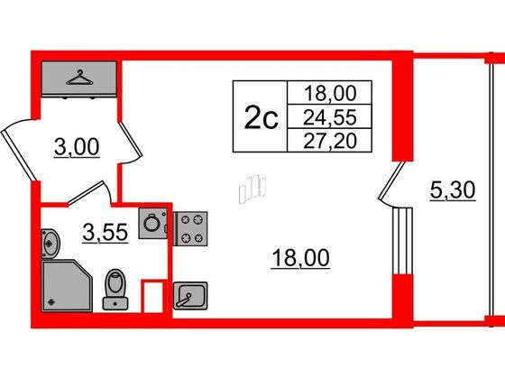 Продажа квартиры-студии 24,5 м², 2/12 этаж