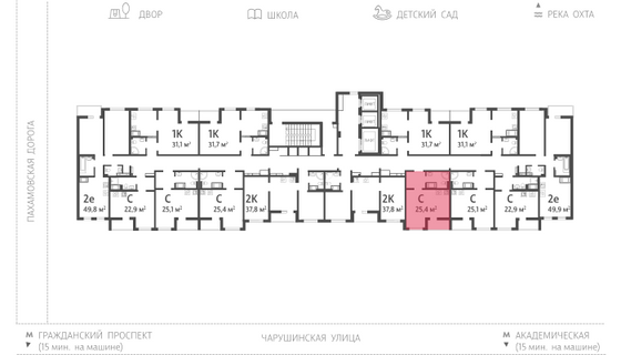 25,4 м², студия, 3/24 этаж