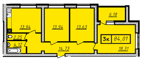 Продажа 3-комнатной квартиры 84 м², 9/10 этаж