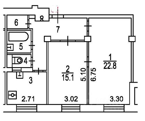 Продажа 2-комнатной квартиры 61,3 м², 6/8 этаж