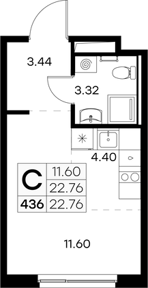 22,8 м², студия, 7/9 этаж