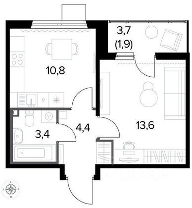 Продажа 1-комнатной квартиры 34,3 м², 11/25 этаж