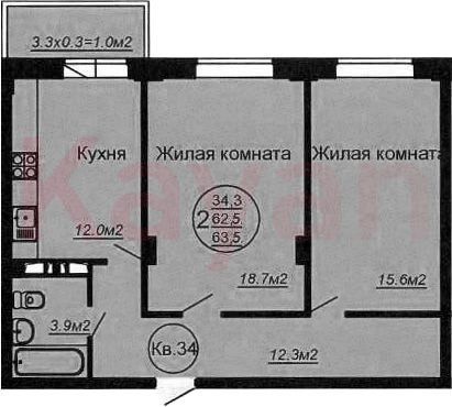Продажа 2-комнатной квартиры 65 м², 6/6 этаж