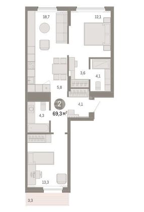 Продажа 2-комнатной квартиры 70 м², 5/9 этаж