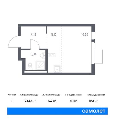 22,8 м², студия, 13/17 этаж