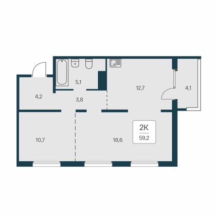 59,2 м², 2-комн. квартира, 10/17 этаж