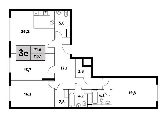 113,1 м², 4-комн. квартира, 26/35 этаж