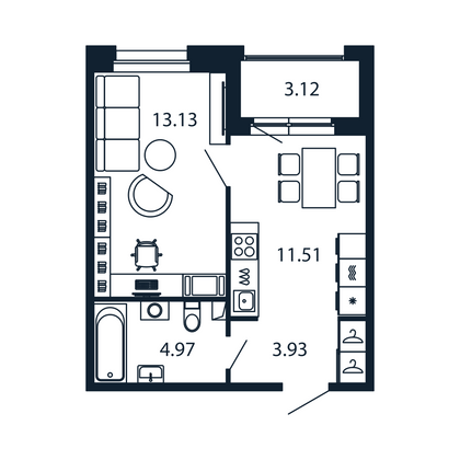 Продажа 1-комнатной квартиры 35,1 м², 4/12 этаж