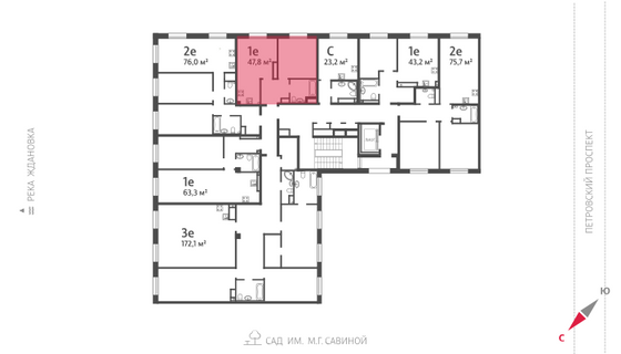 47,7 м², 1-комн. квартира, 8/9 этаж