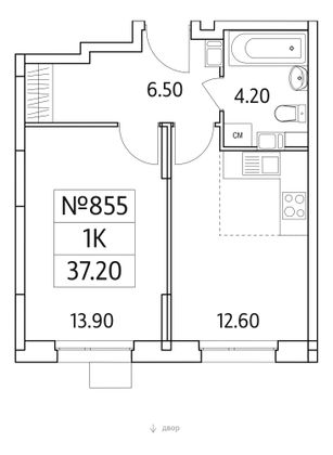 37,2 м², 1-комн. квартира, 6/25 этаж