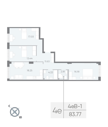 Продажа 3-комнатной квартиры 83,8 м², 1/8 этаж