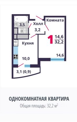 Продажа 1-комнатной квартиры 32,2 м², 5/17 этаж