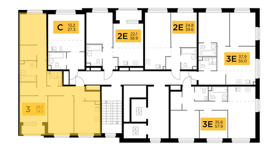 Продажа 3-комнатной квартиры 74,1 м², 14/20 этаж