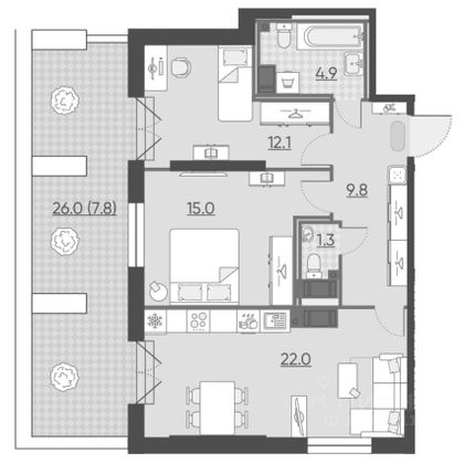 Продажа 2-комнатной квартиры 73 м², 14/14 этаж