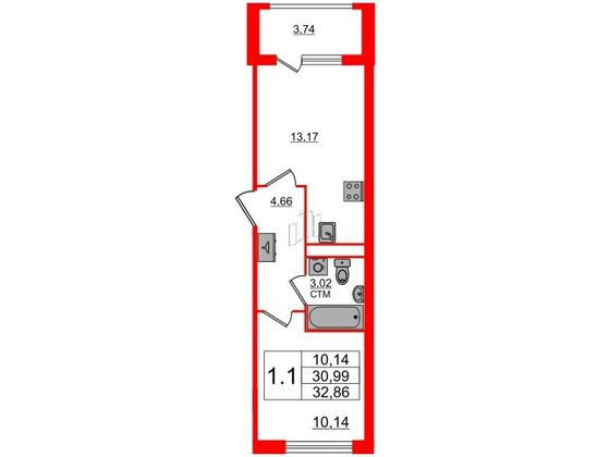 Продажа 1-комнатной квартиры 31 м², 1/4 этаж