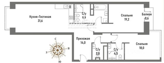 Продажа 3-комнатной квартиры 100 м², 8/16 этаж