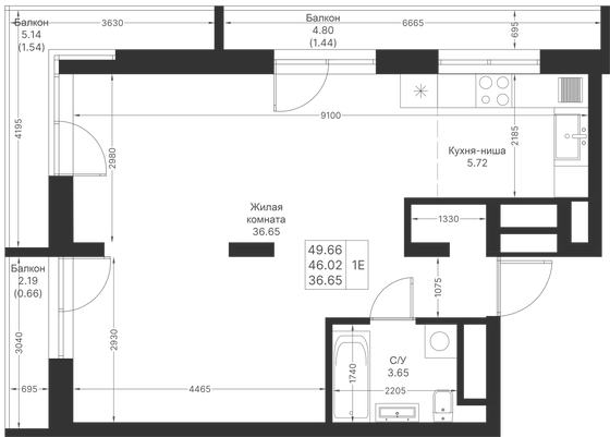 Продажа 1-комнатной квартиры 49,7 м², 15/24 этаж