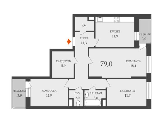 Продажа 3-комнатной квартиры 79 м², 14/23 этаж