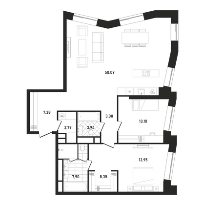 110,6 м², 2-комн. квартира, 19/33 этаж