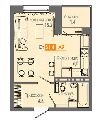 Продажа квартиры-студии 31,7 м², 4/25 этаж