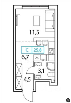 Продажа квартиры-студии 25,7 м², 3/18 этаж