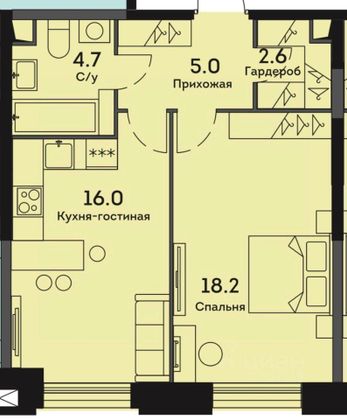 Продажа 1-комнатной квартиры 46,3 м², 23/34 этаж