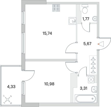 Продажа 1-комнатной квартиры 38,8 м², 3/4 этаж