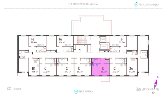 23,9 м², студия, 2/16 этаж