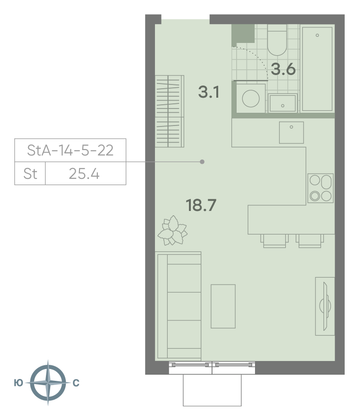 Продажа квартиры-студии 25,4 м², 18/23 этаж