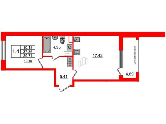 Продажа 1-комнатной квартиры 37,4 м², 6/9 этаж